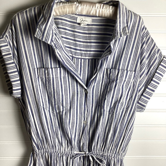 Japna 100% Cotton Striped Shirt Mini Dress Sz L sleeveless button Down Shirt - Picture 2 of 8